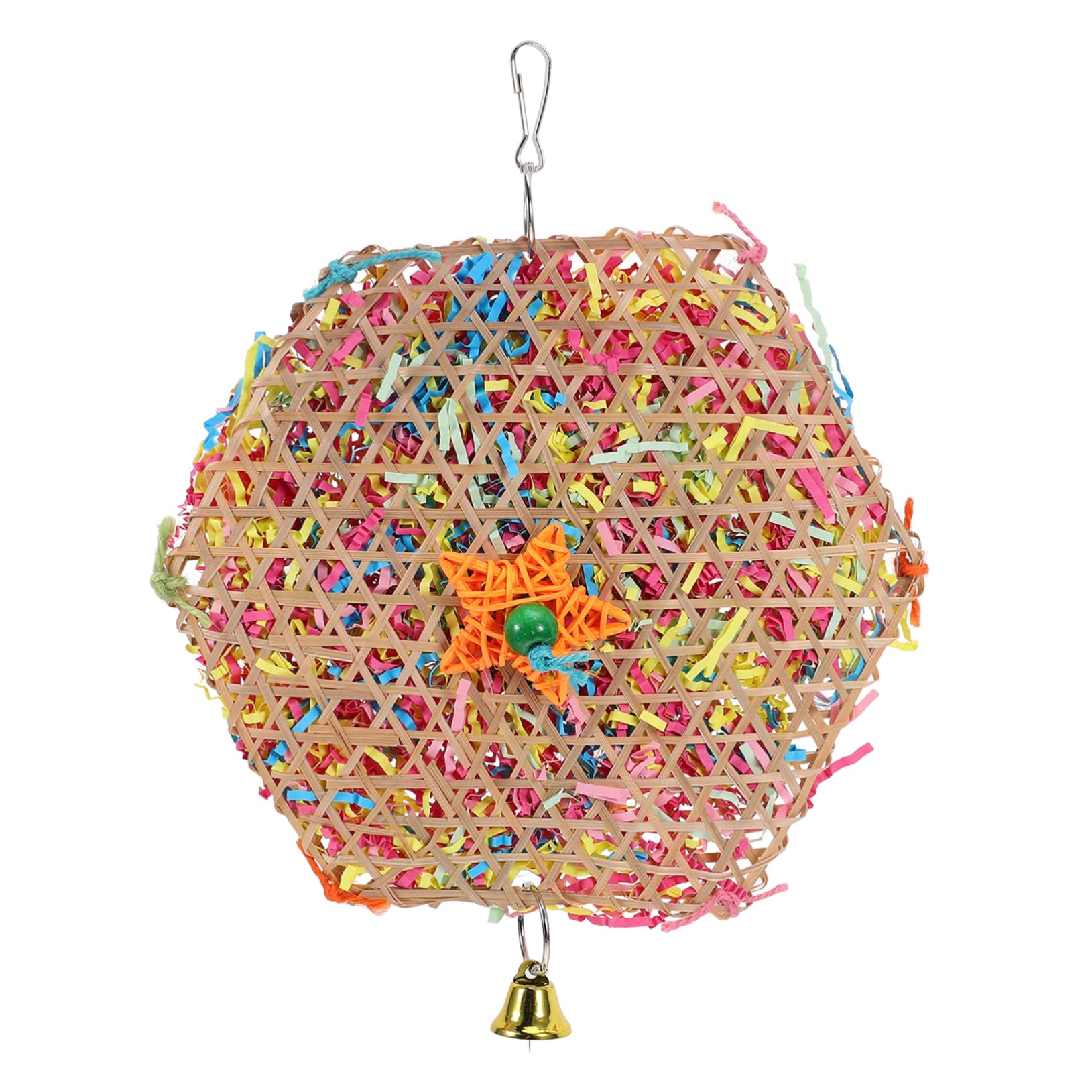 POPETPOP Bird Chew Toys for Parrot Foraging Shredding Hanging Toy Biting Woven Bamboo Brushed Ball Toys For Parrot Macaw African Grey Budgie Parakeet Cockatiels