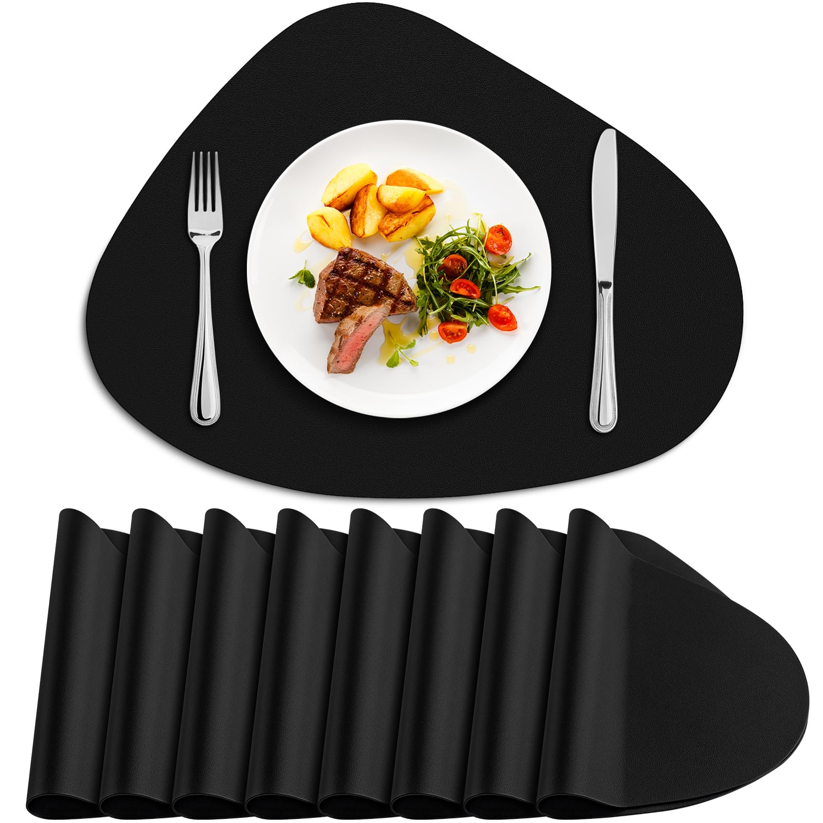 Photo 1 of BARTHKIT Placemats for Dining Table Set of 8, Heat Resistant Leather Placemats Double Layer, Soft Waterproof Round Table Mats Easy to Clean for Kitchen Dining Room Coffee Office Table, Black