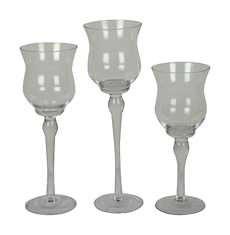 GOYAL Glass Tea Light Candle Holder (32 cm x 23 cm x 12 cm, Clear, 3-Pieces, GS-GLSB)