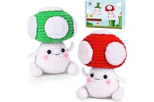 Crochetta Crochet Kit for Beginners, Crochet Kit with Step-by-Step Video Tutorials, Crochet Starter Amigurumi Kits for Adults and Kids, Craft Supplies, Super Bros Mushroom(40%+ Yarn)