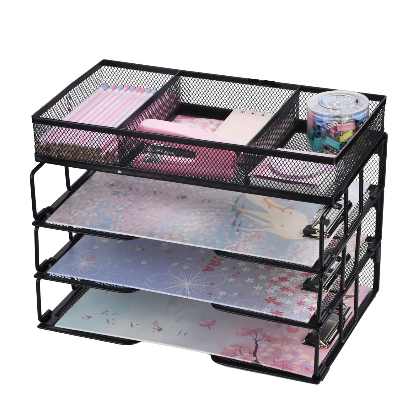 Homfa Desktop Cabinet Desk Organiser Plastic File Rack Stationery Storage Box Desk Tidy 4 Drawers 33x27