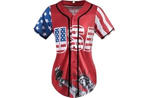 KPSTRO American Flag Button Down Shirt USA Baseball Jersey for Women Patriotic Shirts 4th of July Casual Tee Blouse Tops