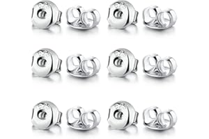 Formulen 14K White Gold Plated Silver Earring Backs Replacements - Hypoallergenic Earring Backs for Studs, Secure Ear Locking for Stud Earrings Ear Nut for Posts, 12Pcs/6 Pair