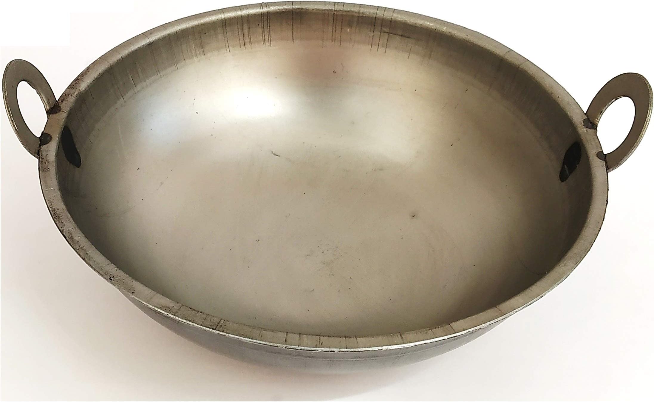 Aniksha Traditional Rustic Iron Kadhai with Riveted Handles for Tadka Lokhand Pot for Henna Mehendi Hair Dye Scrubber-Free (17 cm, Grey)