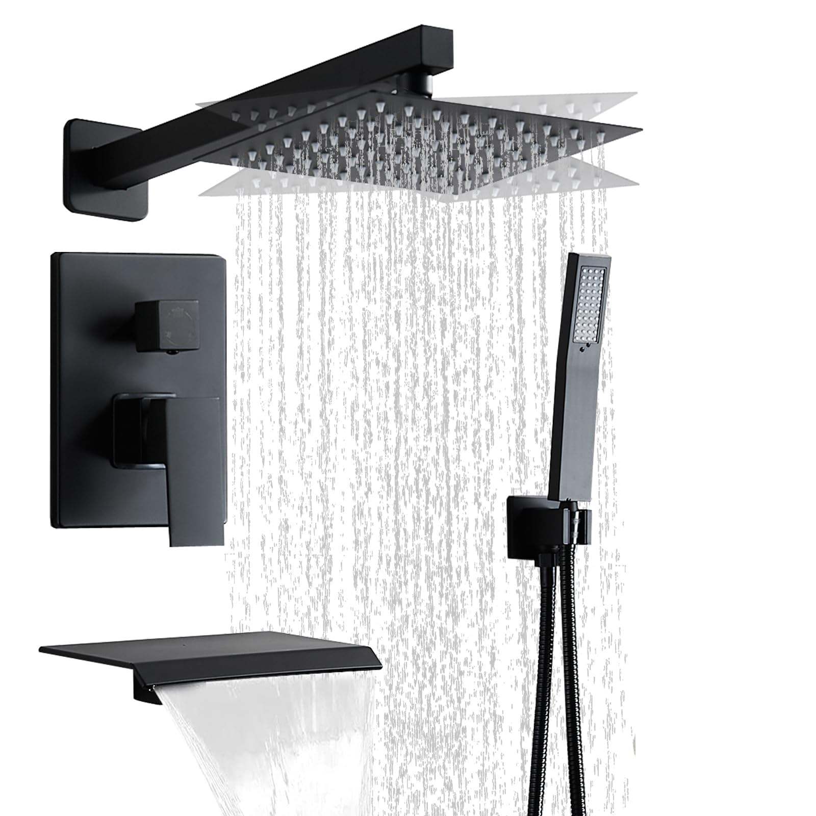 Photo 1 of ********READ CLERK COMMENTS*********
RTTWYYUU Matte Black Shower Faucet Set with Tub Spout 10 Inch, Shower Head and Handle with 2 Hooks, Tub and Shower Faucet Combo, Rain Shower and Handheld Shower System Square Wall Mount for Bathroom