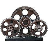 Rmdusk Industrial Steampunk Gear Train Figurine, Cog Wheel Statue, Resin Model, Home Bar Décor Ornament 7.7" H Copper