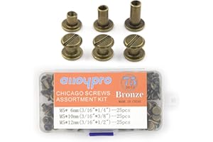 ALLOYPRO 75 Sets Chicago Screws Assorted Kit 3 Sizes Bronze Leather Rivets 1/4 3/8 1/2 Screw Rivets Flat Fillister Book Binding Posts Nail Rivet Chicago Bolts for DIY Leather Craft Bookbinding (5 x 6,10,12)