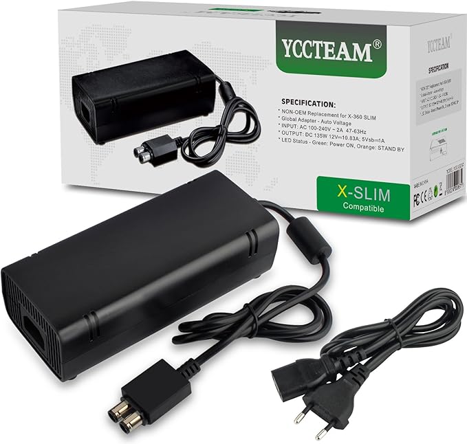 Xbox 360 Slim AC Adapter, Ladegerät Netzteil Ziegel Ersatz für Xbox 360 S Console - Auto Spannung 100V-240V - Schwarz