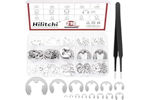 Hilitchi 211Pcs 14 Sizes 304 Stainless Steel E Clip Assortment Kit with Tweezers, M1.5 M2 M2.5 M3 M3.5 M4 M5 M6 M7 M8 M9 M10 