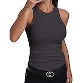 GEMBERA Womens Sleeveless Racerback High Neck Casual Basic Cotton Ribbed Fitted Tank Top