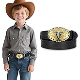 SUOSDEY Kids Western Cowboy Belt for Boys Girls,Toddler Cowgirl Embossed Leather Belt with Longhorn Bull Buckle