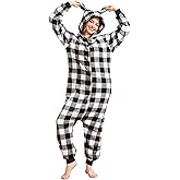 Focupaja Adults Christmas Onesie Family Pajamas Jumpsuit Flannel Comfy Matching Sleepwear Hooded One Piece Warm Loungewear