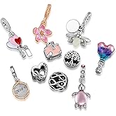 Karakara 10 Pack Silver Charms for Pandora Bracelets and Necklaces Charms for Women CZ Pendant Jewelry Charm Set DIY Jewelry Accessories
