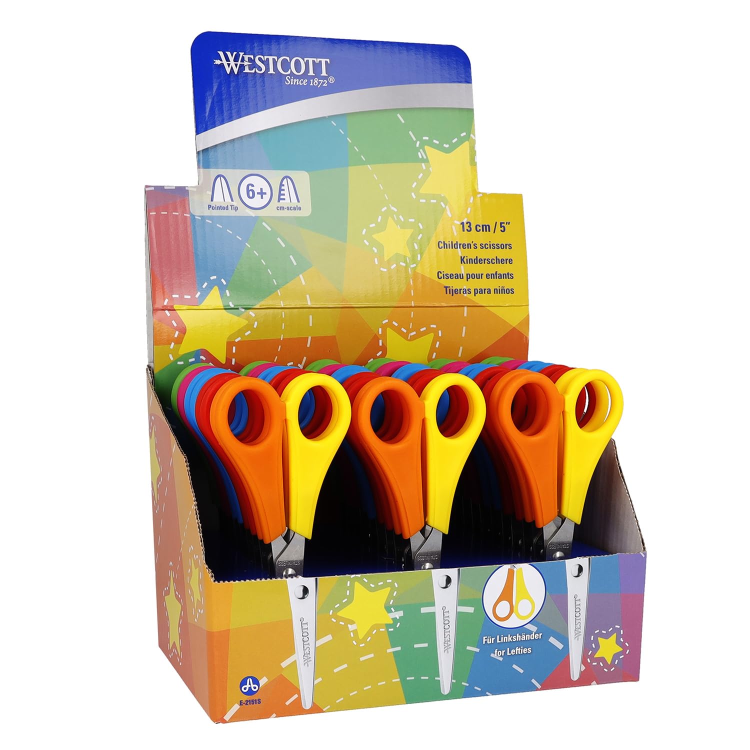 Westcott E-2151S Kids Scissor Witch cm-Scale, Pointed tip, 5"/13 cm, 30 pcs. Assorted, Right- and lefthanded use