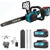 XYSD 12"Mini Electric Chainsaw Cordless,2x4.0Ah Battery,21V Brushless Motor | Battery Powered Chainsaw,Auto Oiler &amp; Power Display,Tool-Free Chain Tension,Handheld Chain Saw, Wood Branch Cutting Yard Work