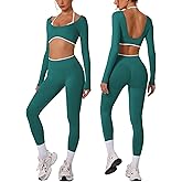 ABOCIW Workout Sets for Women Long Sleeve Crop Top Scrunch Butt Lifting High Waist Leggings 2 Piece Gym Yoga Outfits
