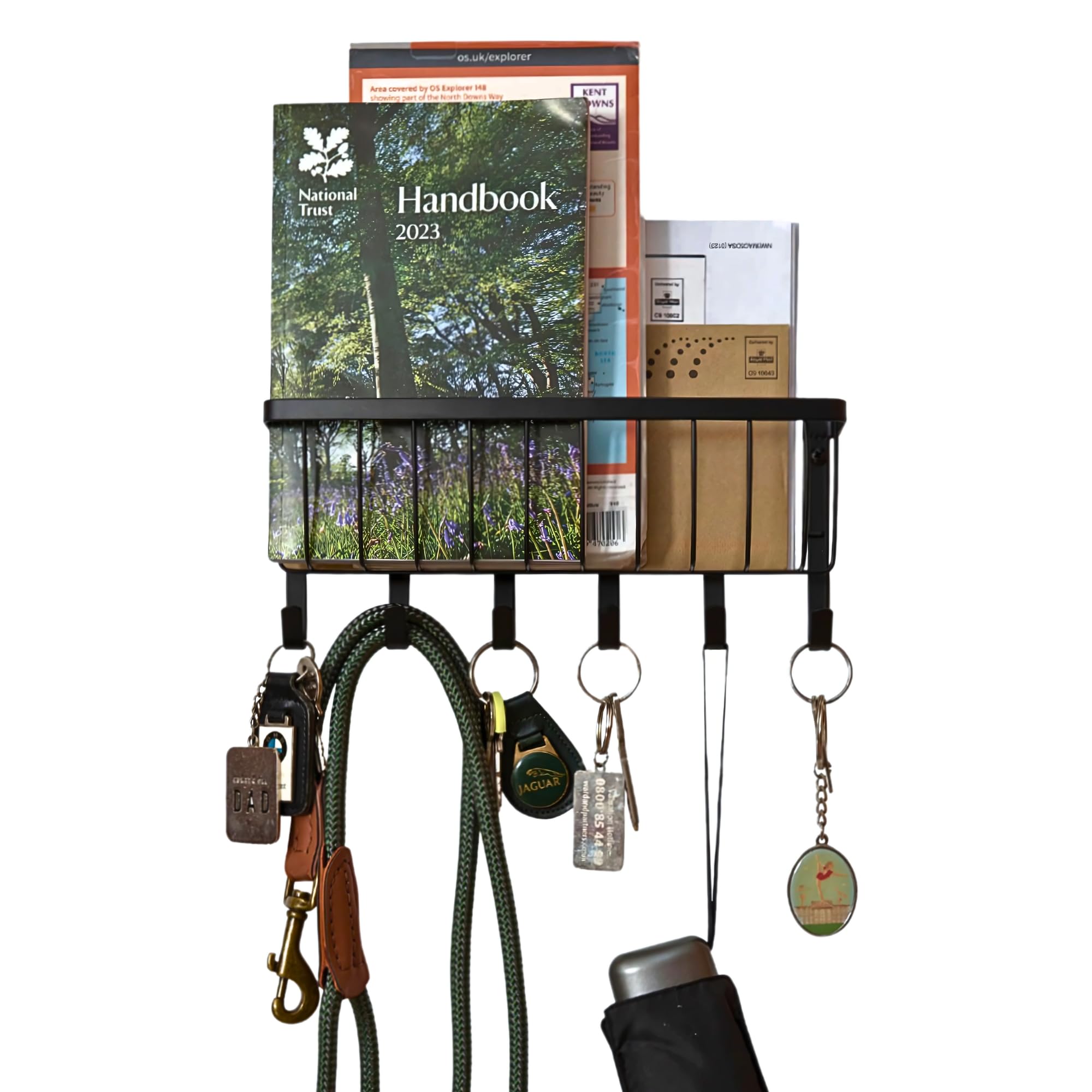 simplywire – Letter and Key Holder - Wall Mounted – 6 Hooks - Matt Black