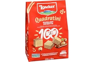 Loacker Quadratini Hazelnut | Bite Size Cream Filled Wafer Cookies | 30% Less Sugar | Non-GMO | No Artificial Flavorings, Add