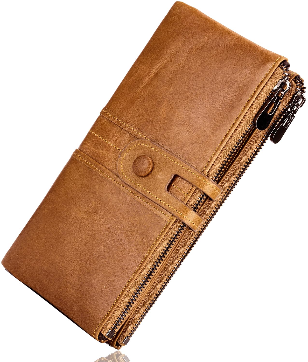 Roulens Genuine Leather Women's Wallets,Multi-Function Slim Bifold Zipper Clutch Purse,Large Capacity Card Holder with RFID Blocking