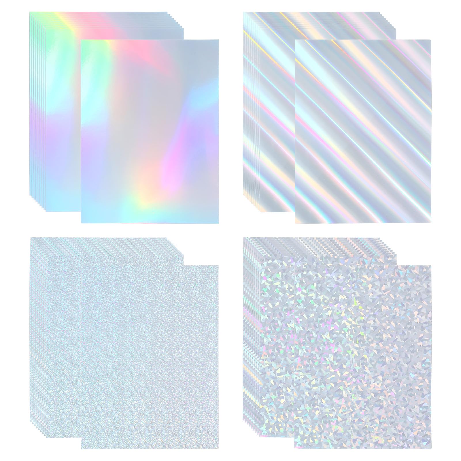 PATIKIL 9.5"x7" Holographic Cardstock, 60 Pack Metallic Iridescent Mirror Paper Foil Board Reflective Sheets for Scrapbook Poster DIY Craft, 4 Colors