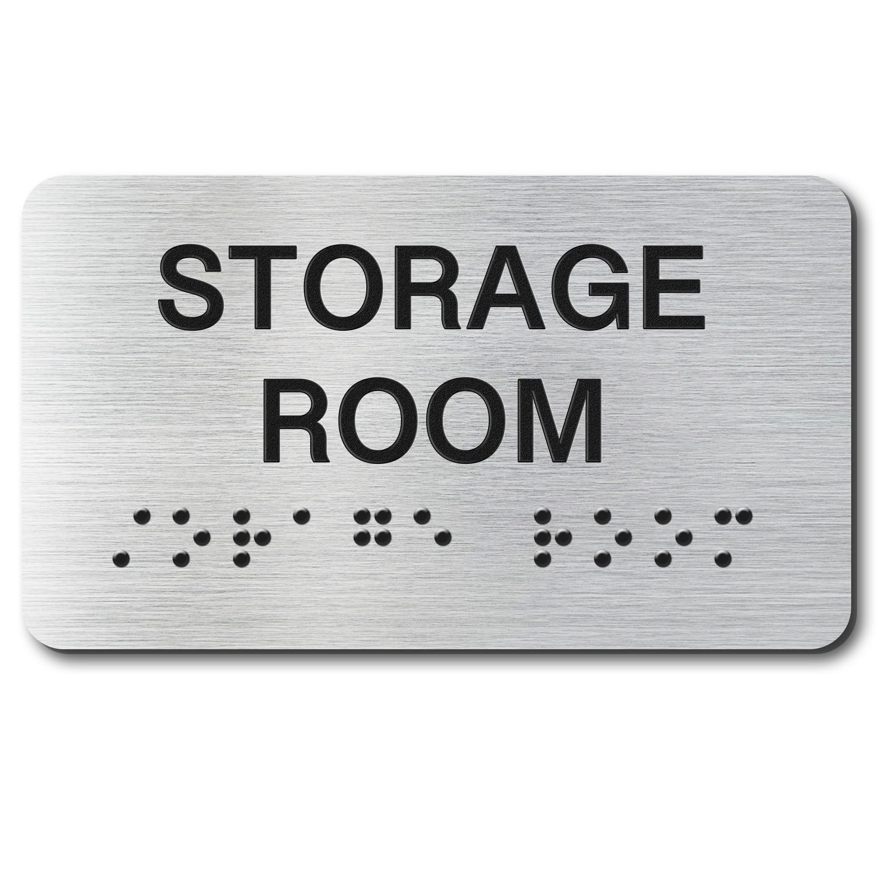Photo 1 of Storage Room Signs with Raised Text & Grade 2 Braille, Brushed Aluminum/Silver Finish Easy Install with Double-Sided Tape, ADA Compliant Storage Room Door Sign for Businesses & Offices