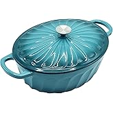 Enameled Oval Dutch Oven Pot with Lid, 7 QT Cast Iron Dutch Oven with Dual Handles for Cooking, Bread Baking, Frying, Non-stick Enamel Coated Oven (Blue-Green)