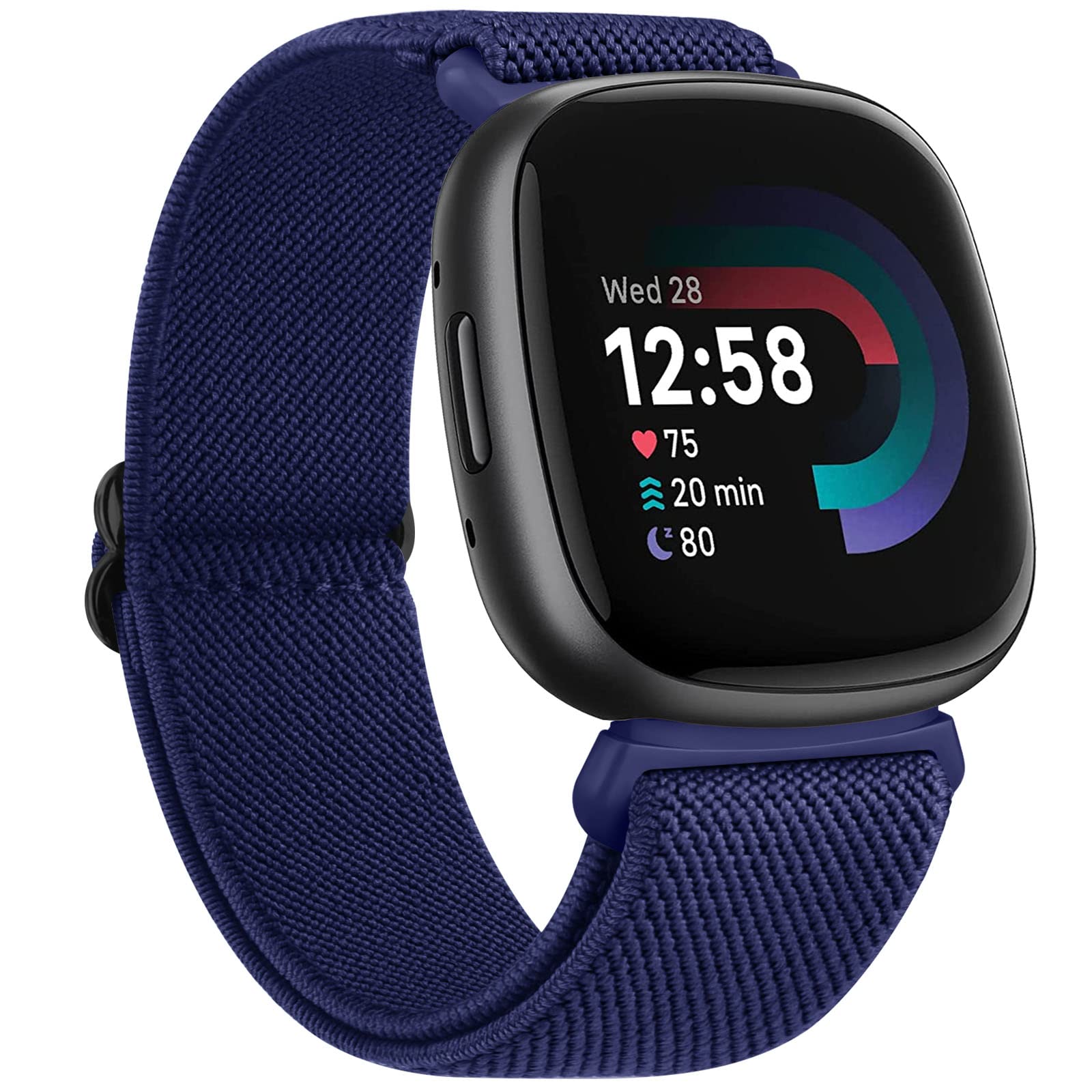 AK Straps Compatible with Fit bit Versa 4 Strap/Fitb it Versa 3 Straps/F itbit Sense strap/Sense 2 strap for Women Men, Soft Elastic Nylon Sport Band for Fitbi t Versa 4/Versa 3/sense 2(Navy Blue)
