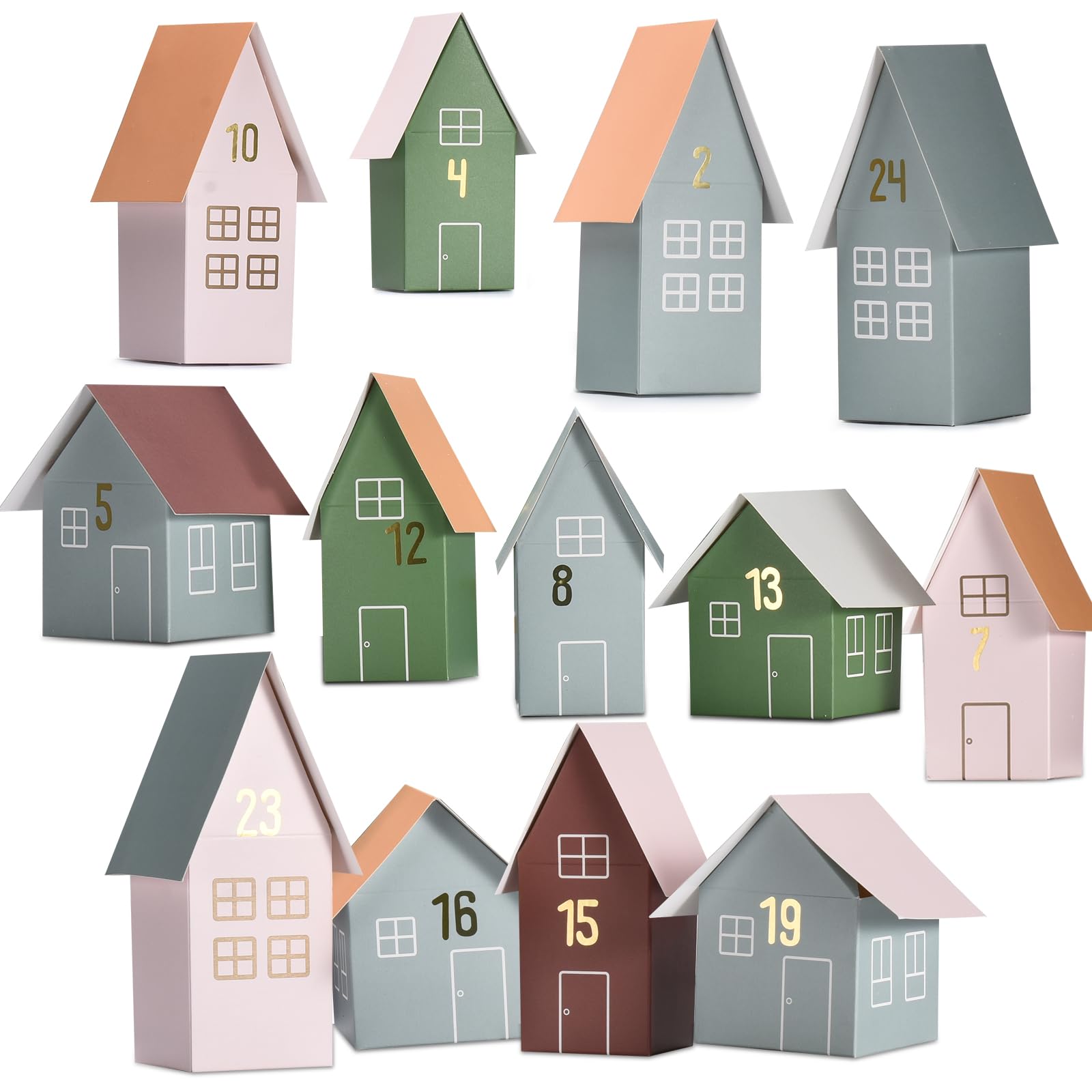 PANSIBY Advent Calendar for Filling, 24 Christmas Calendar Houses to Fill Yourself, Christmas Village Boxes DIY Advent Calendar Craft Set