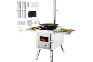 VEVOR Wood Stove, 86 inch, Stainless Steel Camping Tent Stove, Portable Wood Burning Stoves with Chimney Pipes & Gloves, 1646