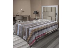 Ambesonne Rustic Flat Sheet, Arrangement with Planks and Retro Effect Photo Style Print of Timber, Soft Comfortable Top Sheet Decorative Bedding 1 Piece, Twin Size, Brown and Mauve Taupe