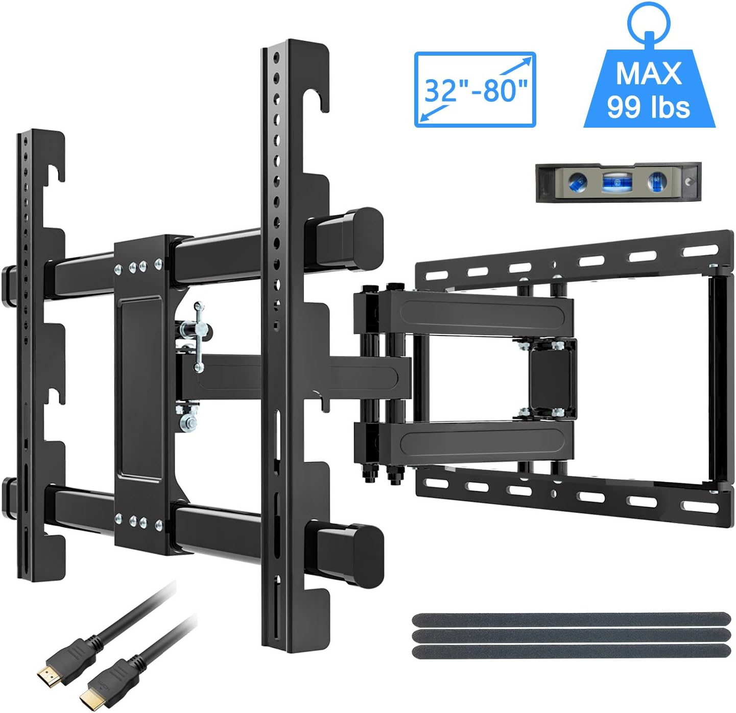 KDG TV Wall Mount, Full Motion Wall Mount TV Bracket for 32-80 Inch Flat Screen LED, LCD TVs, Swivel Extension Tilt Wall Mount TV with Dual Arms, Max VESA 600x400mm(24