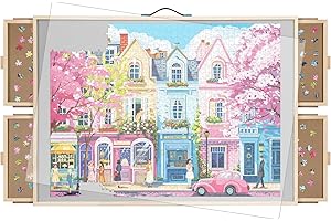 ALL4JIG 2000 Pieces Rotating Puzzle Board with 4 Drawers & Lazy Susan, 40.1" × 28.5" Wooden Jigsaw Puzzle Table with Cover, Portable Puzzle Board
