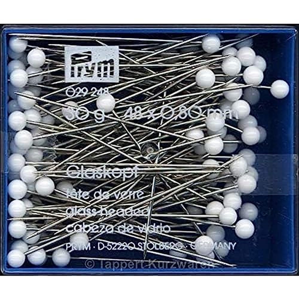 Prym 029248 Glass Head Needles 0.80 x 48 mm 30 g Plastic Box Steel 48 x 0.8 mm White