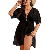 SWOMOG Plus Size Swimsuit Cover Up Women Chiffon Kimono Bikini Coverups Cardigan Open Front Summer Beachwear Swimwear