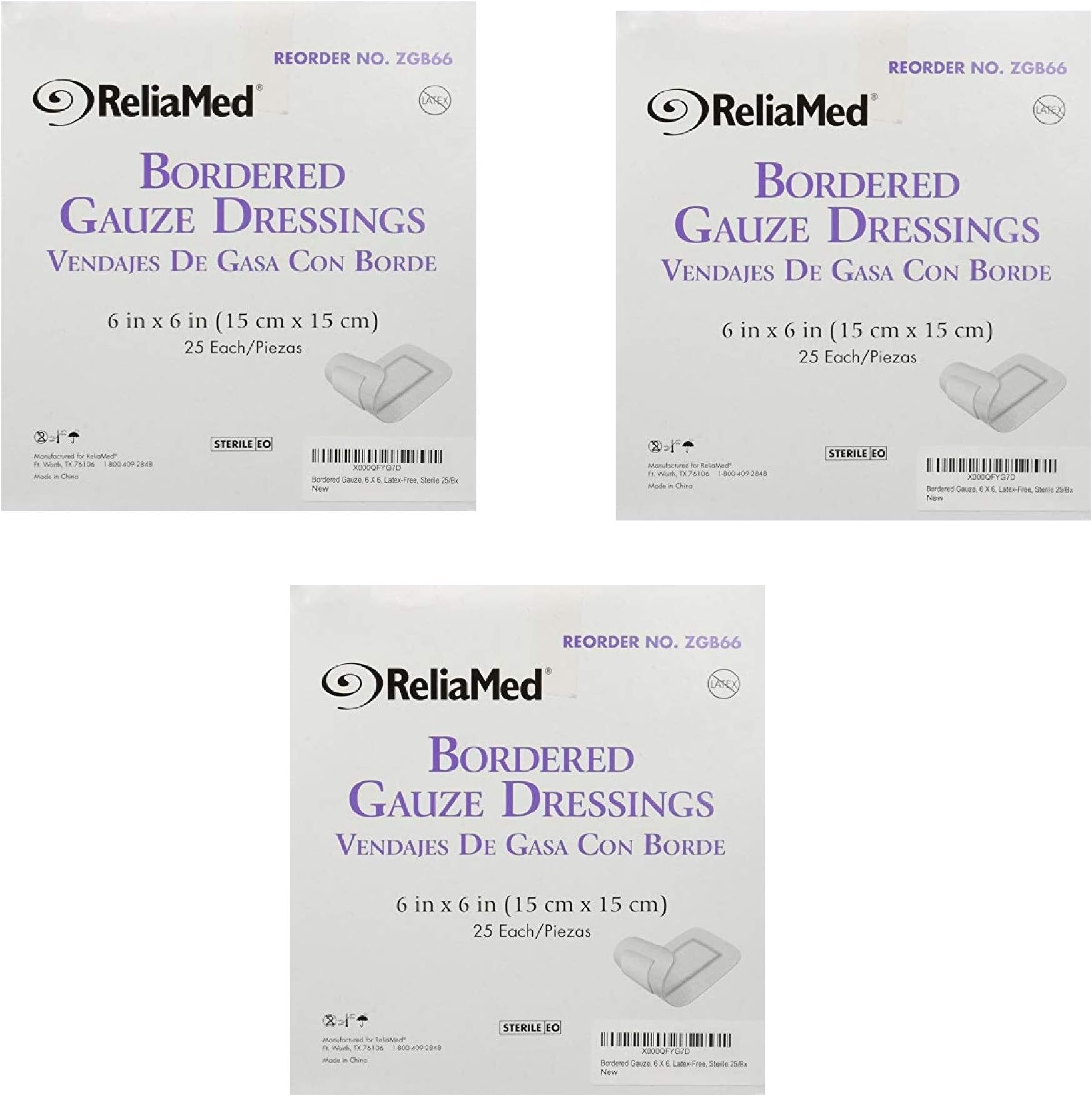 Bordered Gauze, 6 X 6, Latex-Free, Sterile, 25 Count (3 Pack)