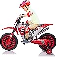 TOBBI 12V Electric Motorcycle for Kids Dirt Bike Ride on Toy Battery Powered Motorbike Off-Road Motocross w/ 2 Speeds, 35W Dual Motors, Training Wheels, Red