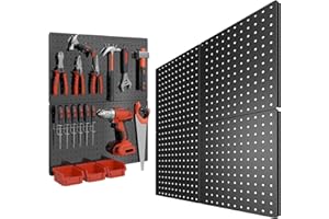 FZK Peg Board, 4PCS Metal Pegboard, Heavy Duty Pegboard Wall Organizer with Frame. Black Pegboard for Walls, Garage, Workbench, Craft Room Tool Organization, Metal Pegboard Panels 12in*12in
