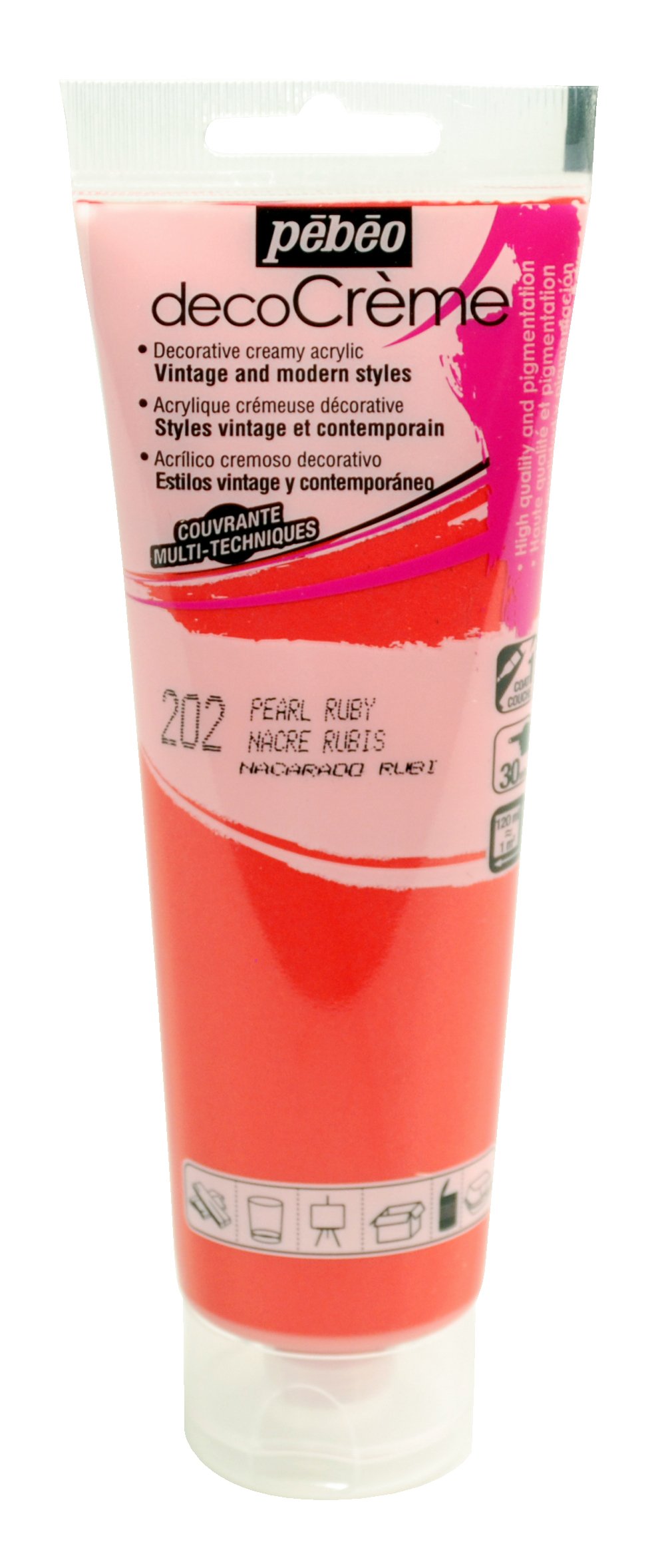Pebeo 120ml DecoCreme, Acrylic, Pearl Ruby, 14 x 4.5 x 6.5 cm