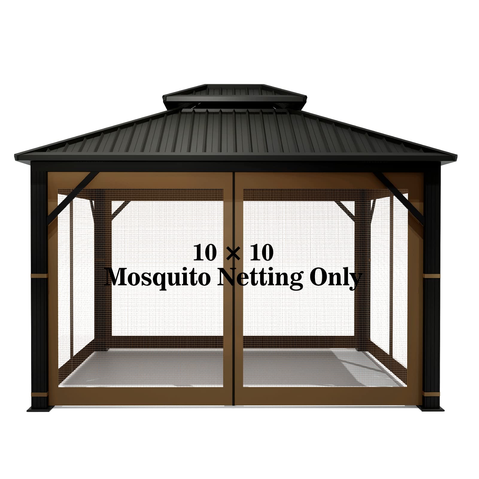 Photo 1 of Gazebo Universal Replacement Mosquito Netting – Hugline 10' x 10' Outdoor Mesh Netting Screen 4-Panel Sidewall Curtain with Zipper (Brown)