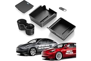 XINTUO 5Pcs Center Console Organizer Tray Compatible for Tesla Model Y Accessories 2025 2024-2021 Armrest Hidden Drawer Storage Box Cup Holder (Not Compatible for Model 3 Highland & Model y Juniper)