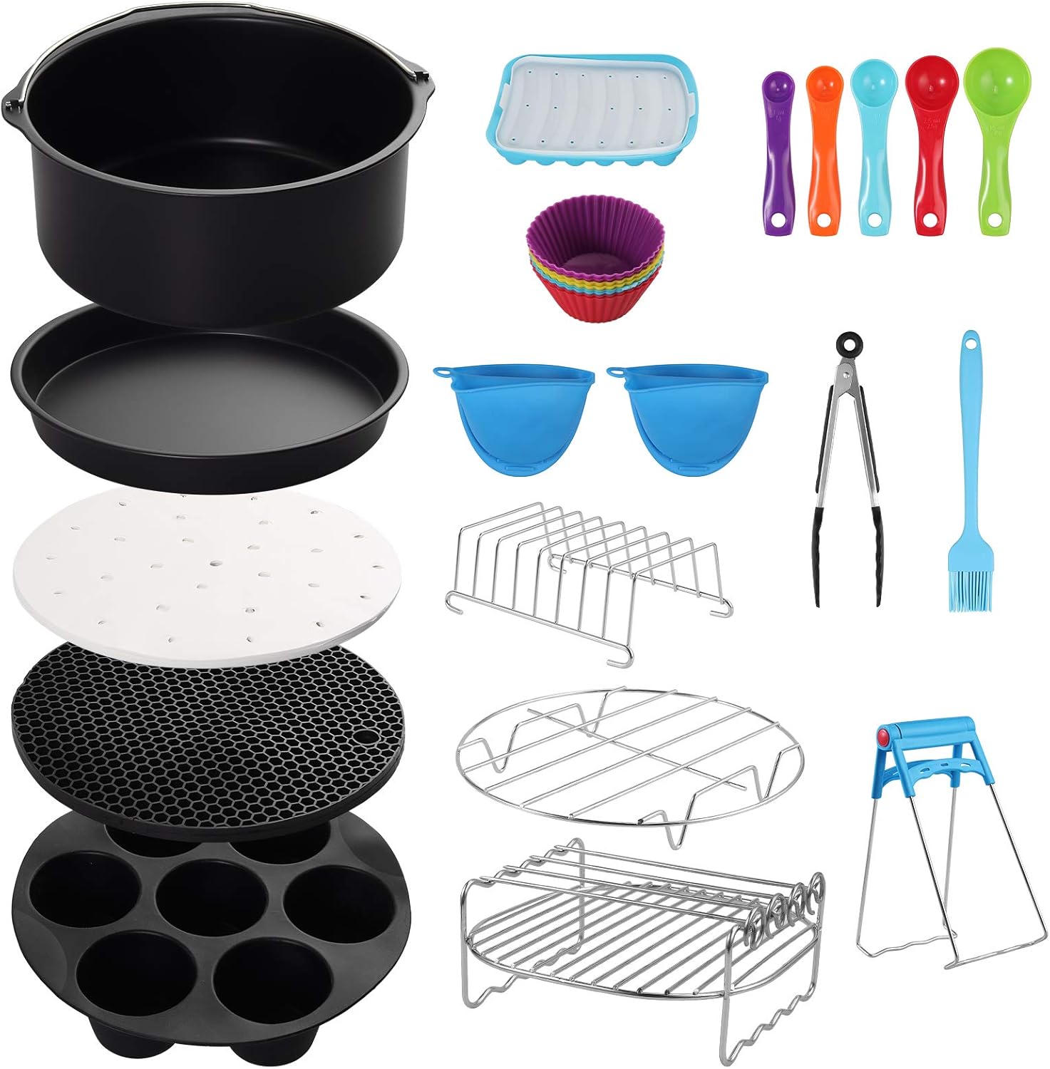COLFULINE Air Fryer Accessories 14Pcs 8 Inch, Air Fryer Basket Baking Pan,for Phillips, Gowise Universal XXL Power Air Fryer Accessory Kit Fit All 4.5QT-6.8QT