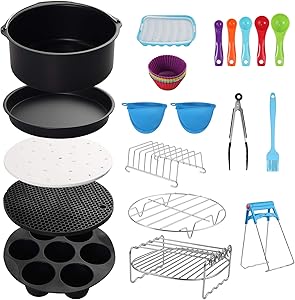 COLFULINE Air Fryer Accessories 14Pcs 8 Inch, Air Fryer Basket Baking Pan,for Phillips, Gowise Universal XXL Power Air Fryer Accessory Kit Fit All 4.5QT-6.8QT