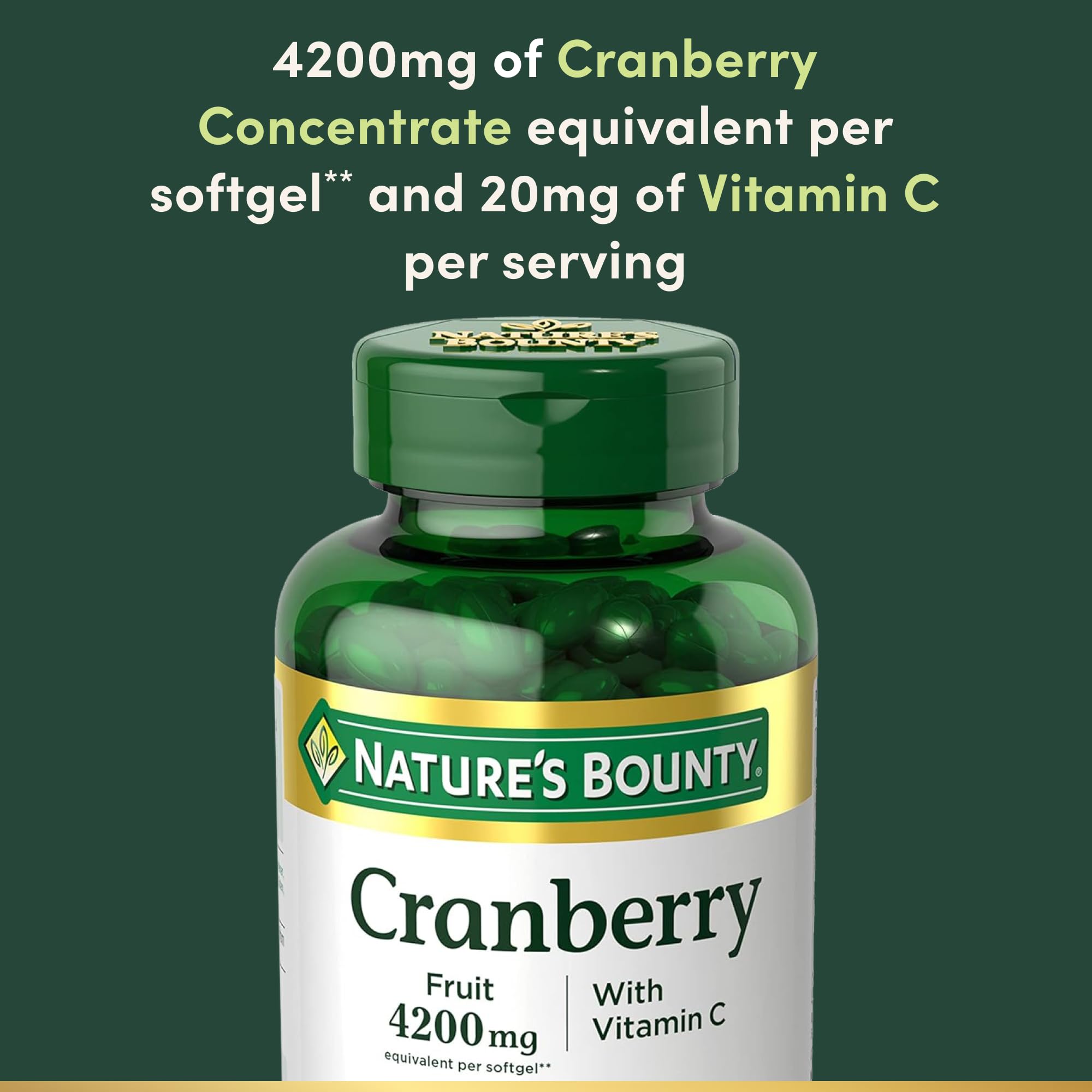 Nature's Bounty Cranberry Pills for Women Urinary Tract Health, Cranberry Supplements with Concentrate & Vitamin C, 250 Softgels (Pack of 1)