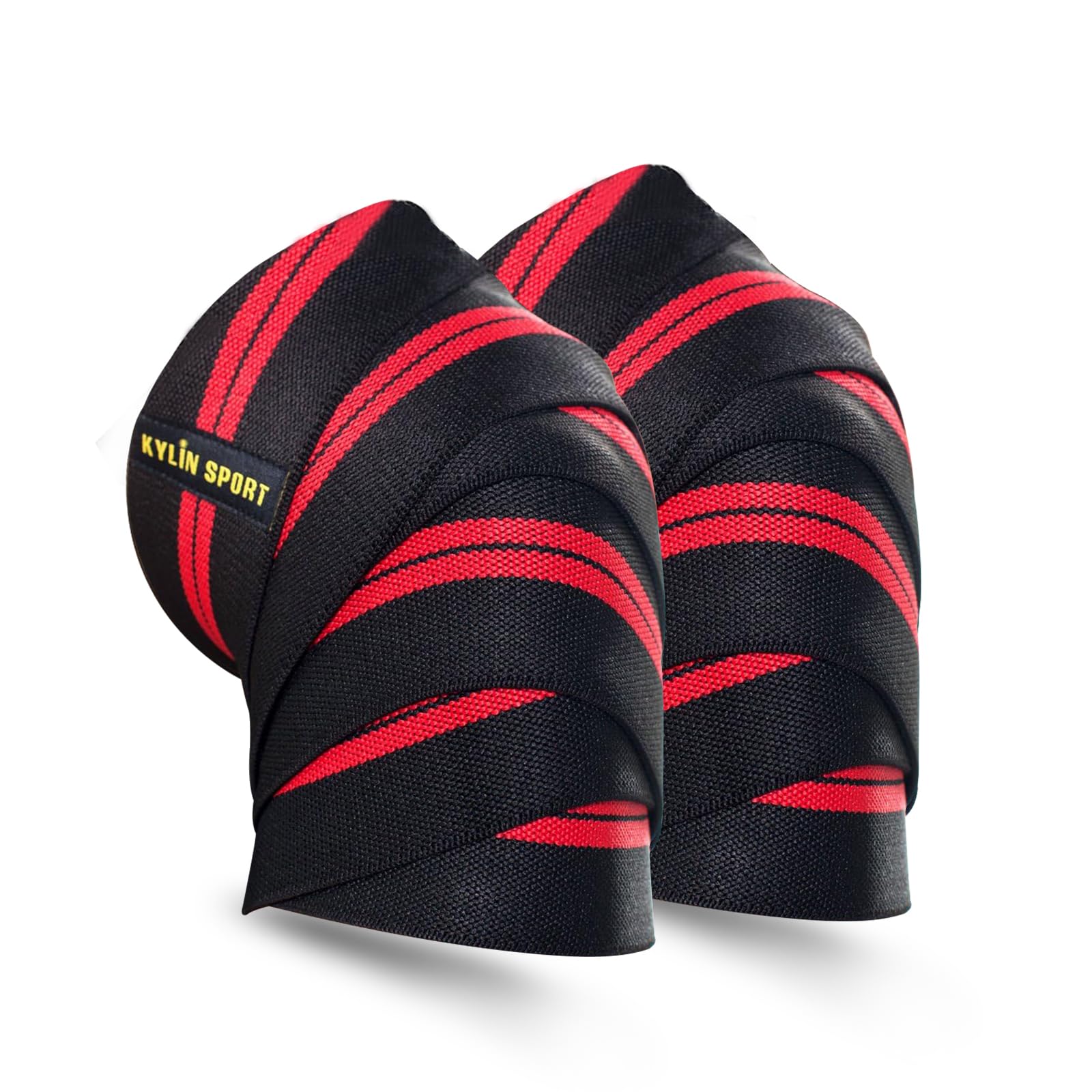 KYLIN SPORT 79" Knee Wrap (Pair) Elasticated Compression Knee Support for Cross Training WODs Gym Workout Weightlifting Fitness Powerlifting/Man and Wemon (Red/Black)