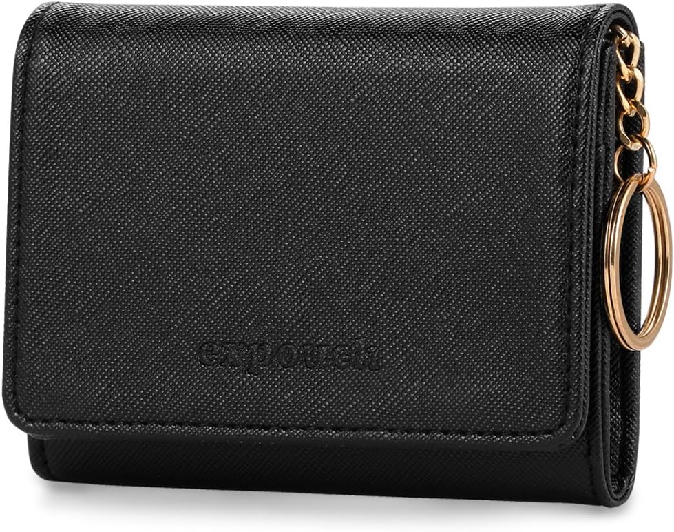 Black Leather Coin Purse Key Chain Credit Card Wallet Card Holder with