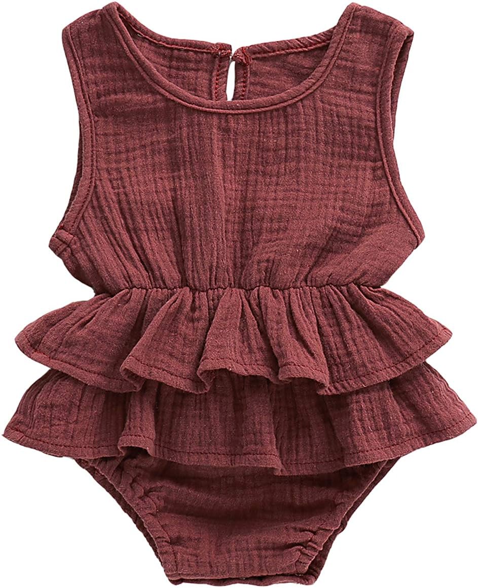 Urkutoba Infant Baby Girl Sleeveless Romper Bodysuits Cotton Fibre Flutter Sleeve One-Piece Romper Jumpsuit Outfits