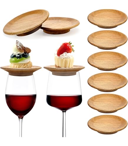 Lot De 6 Dessous De Verre à Vin En Bambou - Plateau à Charcuterie Intégré - Anti-goutte Pour Verre à Pied