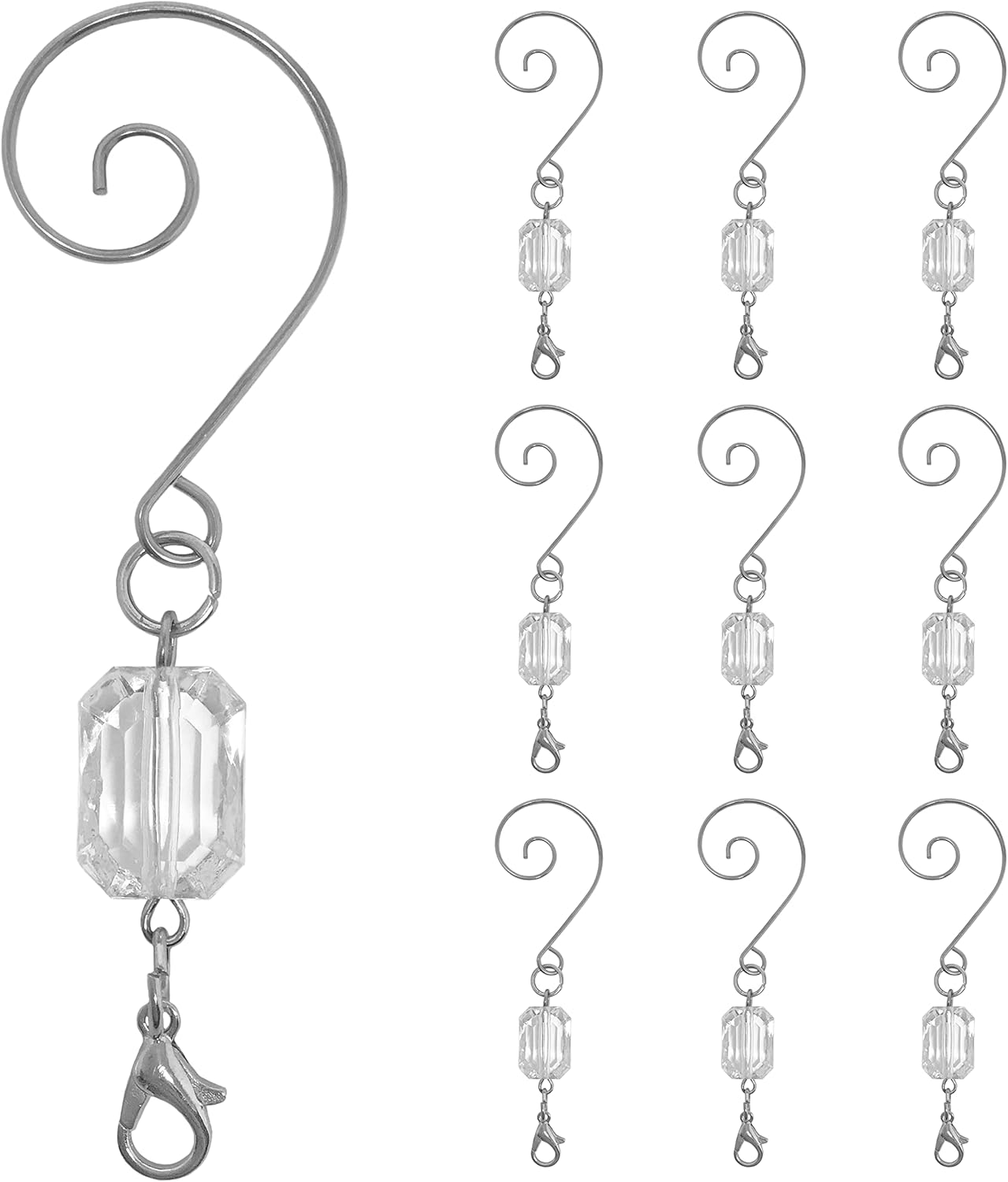 Ornament Hooks - BANBERRY DESIGNS Set of 10 Christmas Ornament Hooks - Clear Acrylic Silver Wire Ornament Hooks (10)