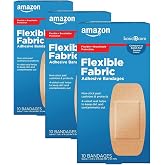 Amazon Basic Care Flexible Fabric Adhesive Bandages, XL (2 in x 4 in), Non-Stick Pad for Cuts &amp; Scrapes, 4-Sided Seal, 10 Count (Pack of 3)
