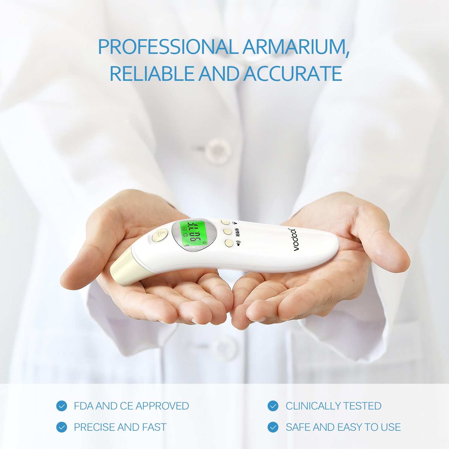 Forehead and Ear Thermometer, Vodool Medical Infrared Digital Thermometer with Instant Reading, High Accuracy for Baby, Infant, Toddler and Adults with Fever Indicator - FDA & CE & SFDA Approved